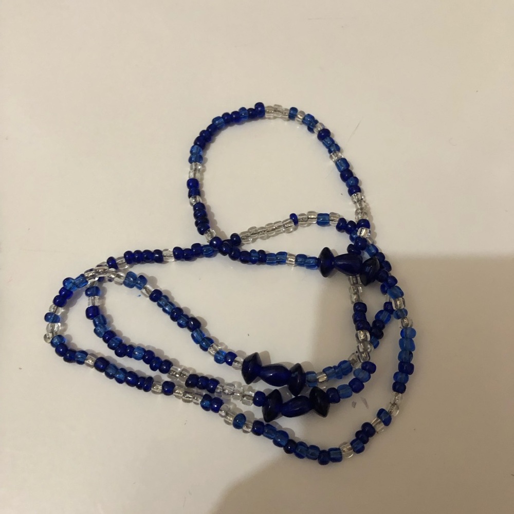 Beaded blue and white Mardi Gras necklace